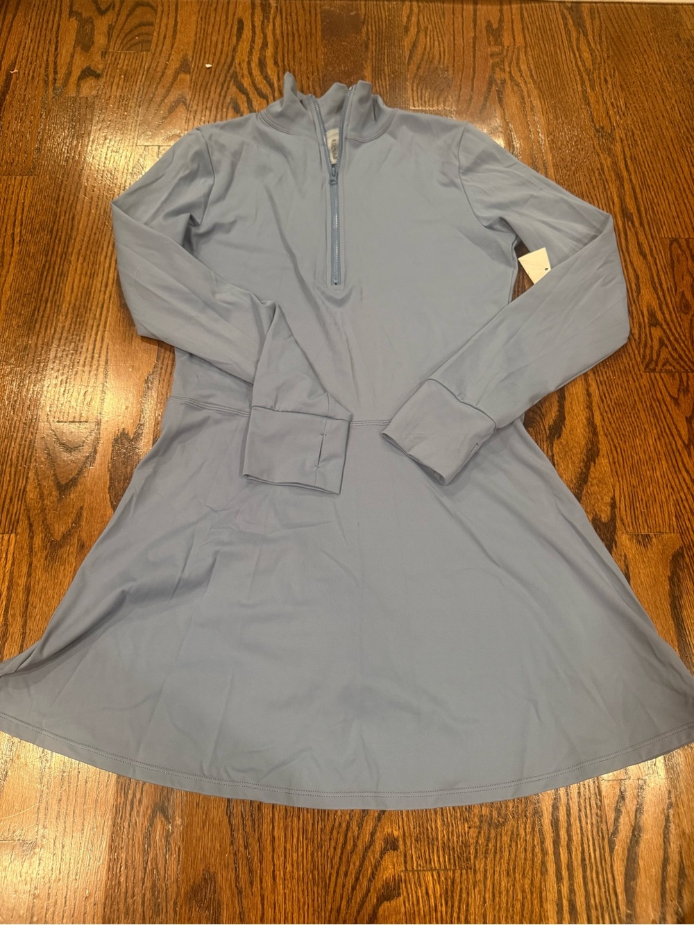 Women’s Light Blue Long-Sleeve Zip Neck Dress